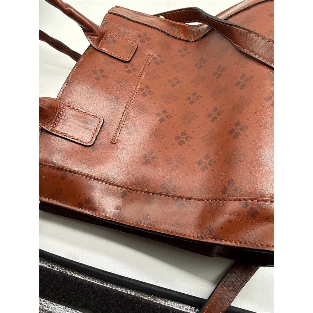 Patricia Nash Brown Leather Tote Crossbody AOP Signature Floret Embossed Bag